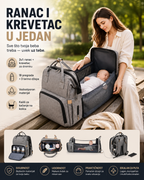 2u1 Ranac i Krevetić za Bebu – Sklopiva Torba za Mame sa Prenosivim Krevetom, Podlogom za Presvlačenje i USB Priključkom