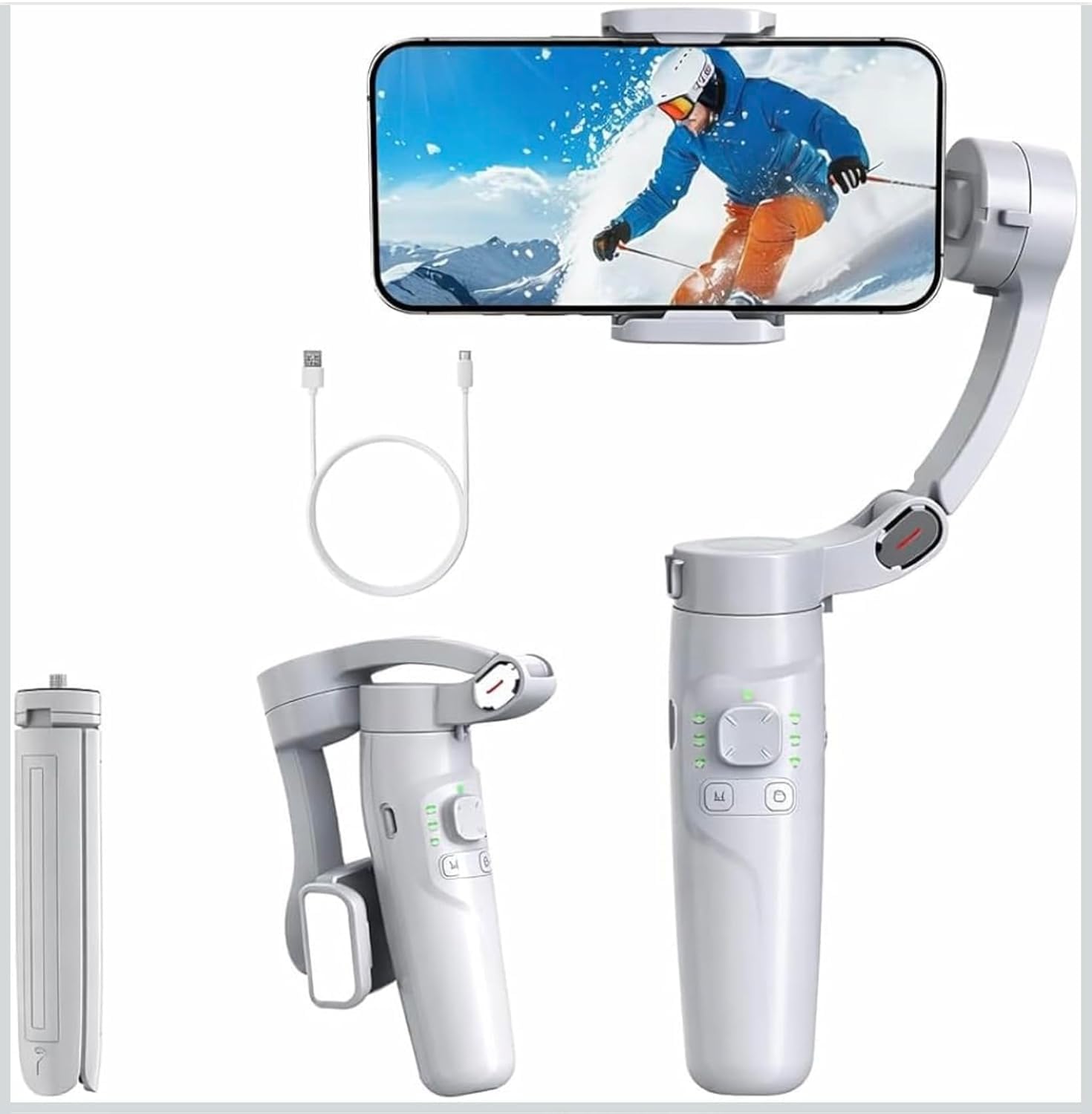 3-Axis Gimbal Stabilizator za Telefon M1 – Bluetooth Praćenje, 180° Rotacija, Magnetno LED Svetlo i Stativ | Profesionalni Anti-Shake Stabilizator za Snimanje i Vlogovanje