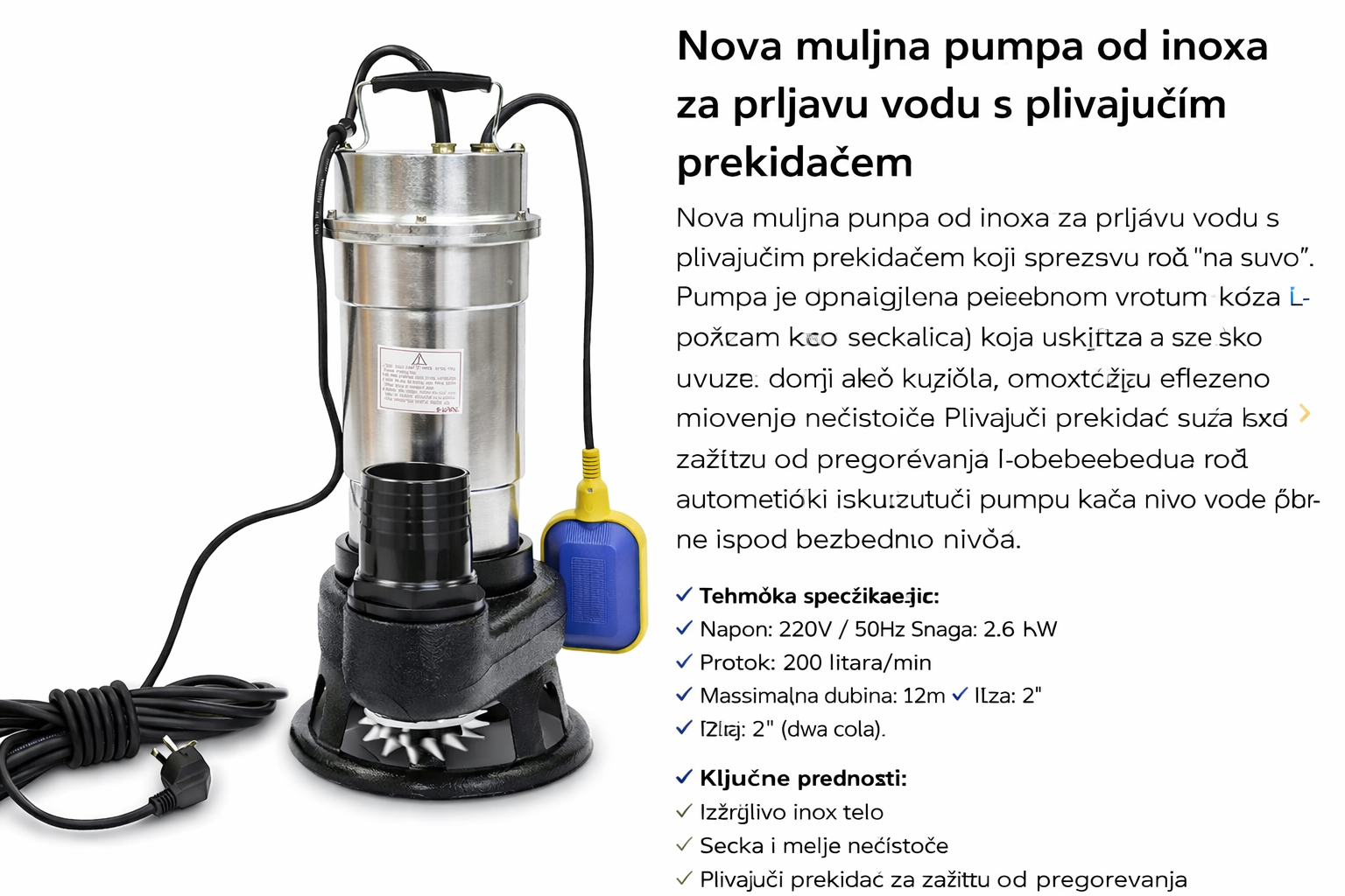 Muljna pumpa za prljavu vodu sa seckalicom