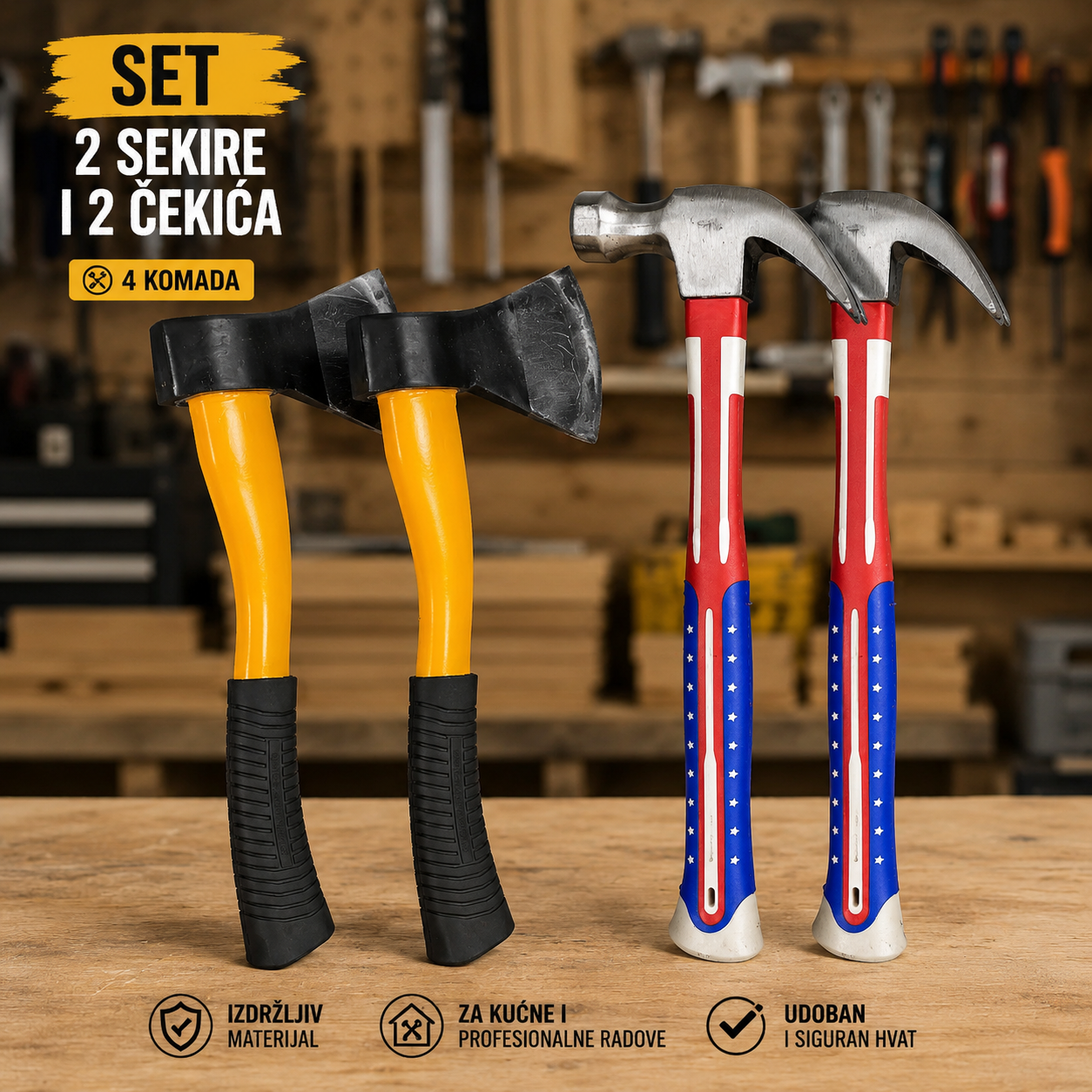 4u1 Set Alata za Kuću i Radionicu – Višenamenski Komplet za Građevinske i DIY Radove