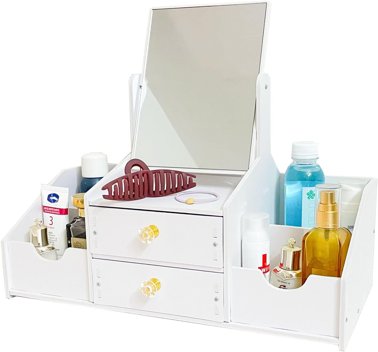 Stočić organizator za šminku i nakit sa 2 fioke i ogledalom