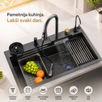 Multifunkcionalna Sudopera sa Slavinom i Kompletom Opreme 65x45 cm – Inox Kuhinjska Sudopera sa Vodopad Slavinom i Ispiračem Čaša
