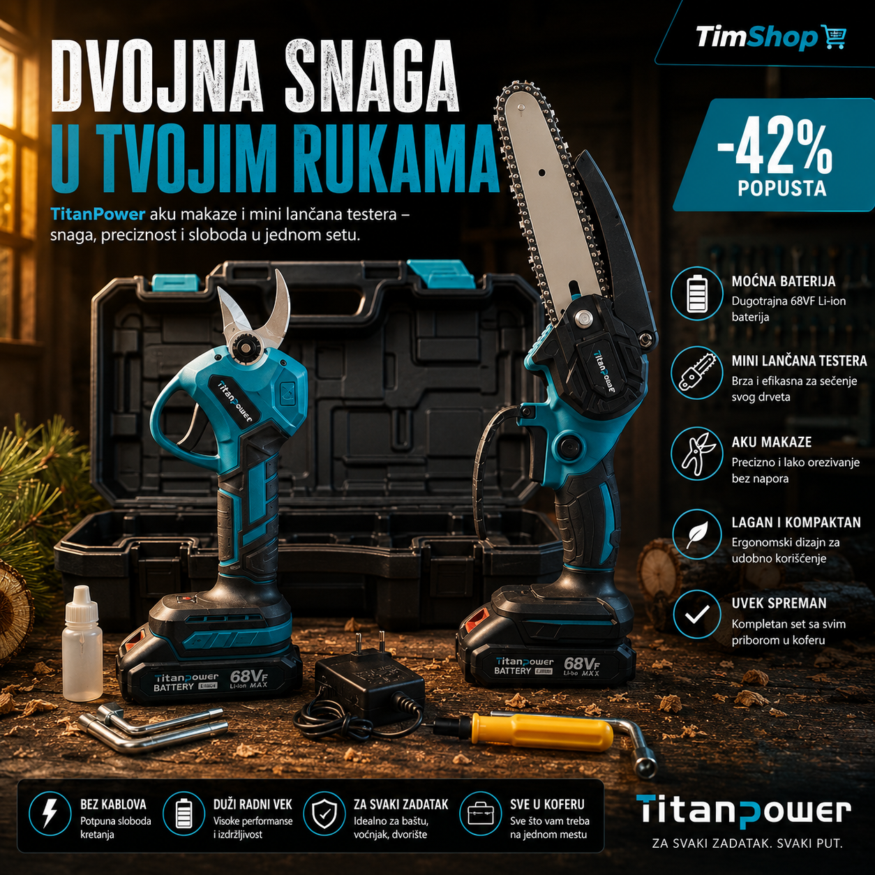 88V Aku Testera i Makaze Set – Profesionalni Bežični Alat sa Dve Baterije