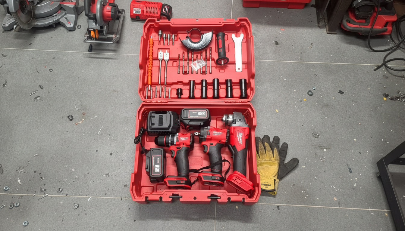 Aku Set Alata M12 88V – Bušilica, Udarni Odvijač i Ugaona Brusilica + 2 Baterije i Kofer