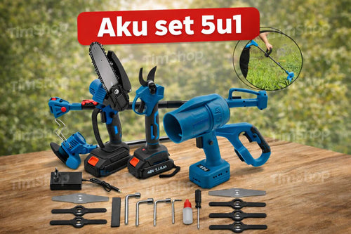 5u1 Aku Baštenski Set – Makaze, Testera, Trimer i Duvač sa Teleskopom