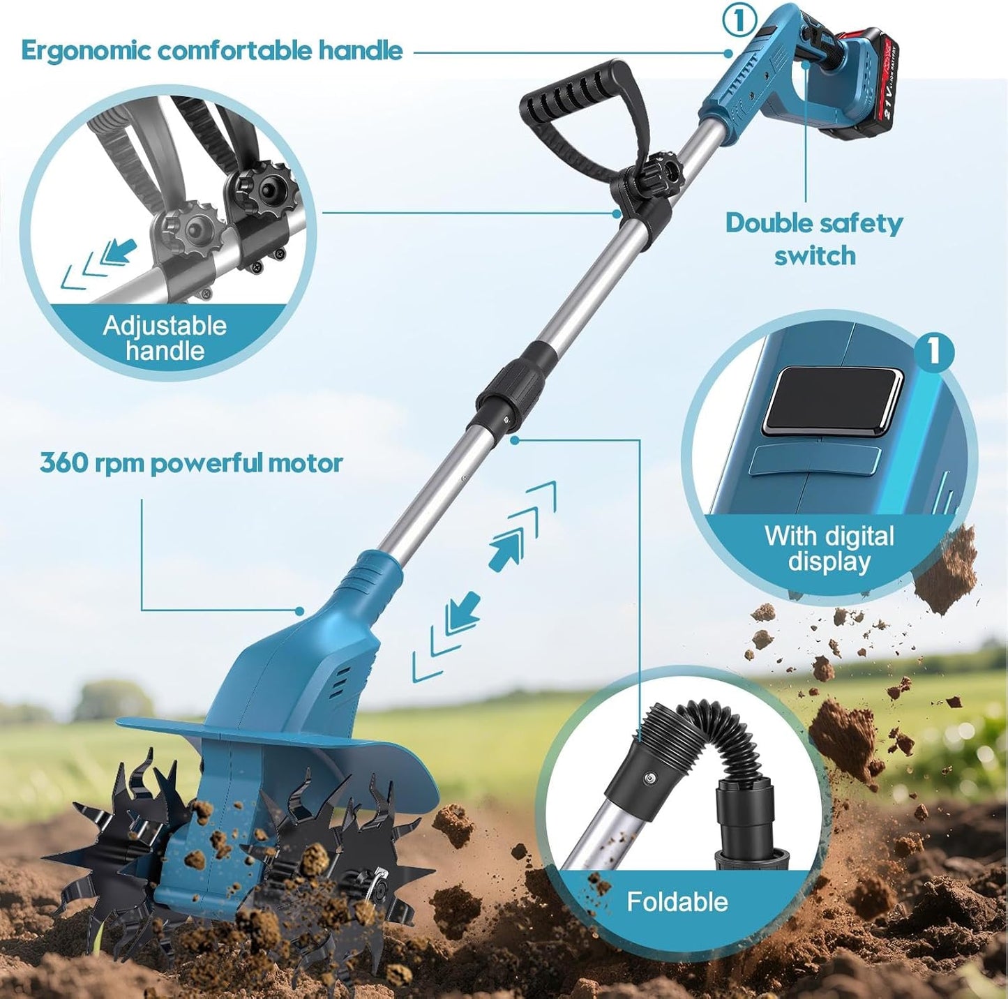 Aku kultivator sa dve baterije