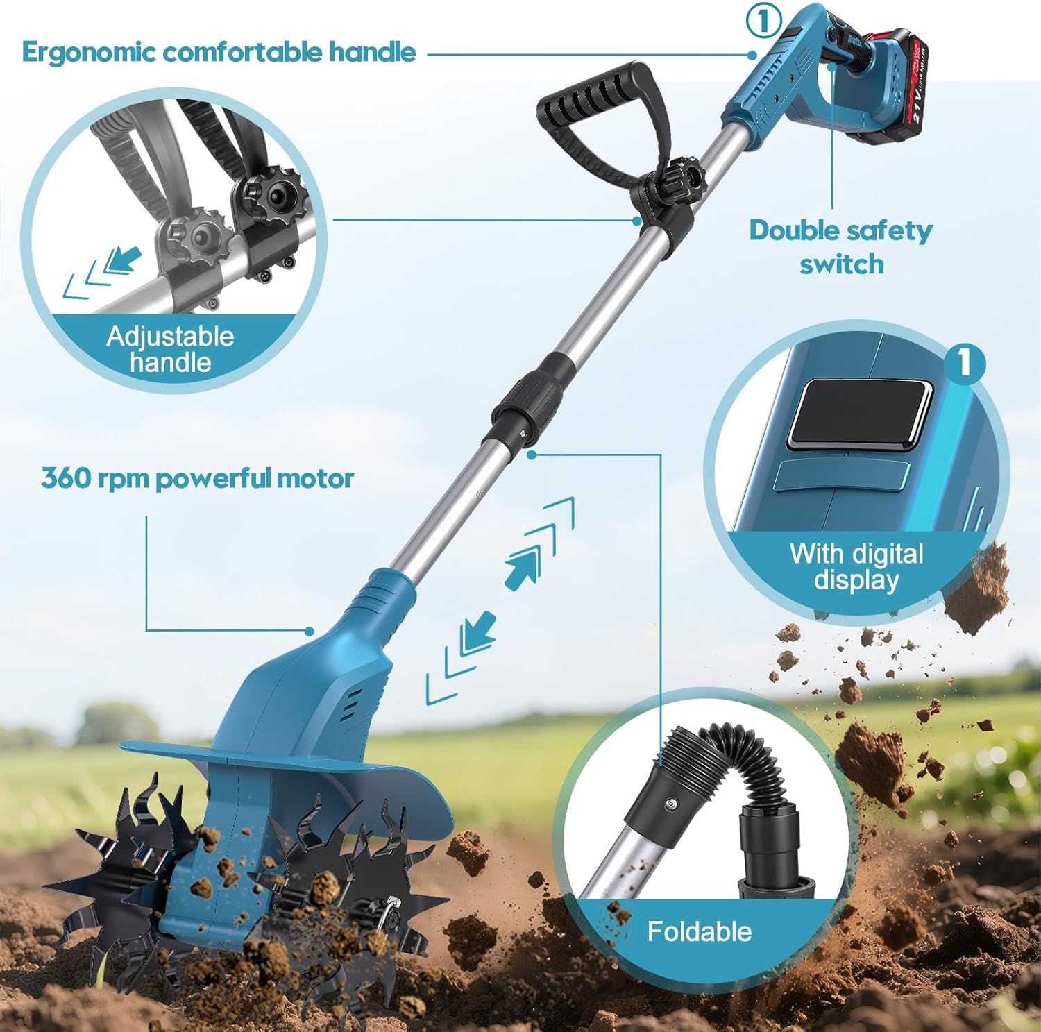 Aku kultivator sa dve baterije