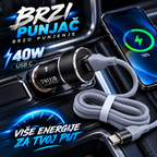 Auto Punjač 40W USB-C sa Kablom – Brzi Punjač za Automobil 12V