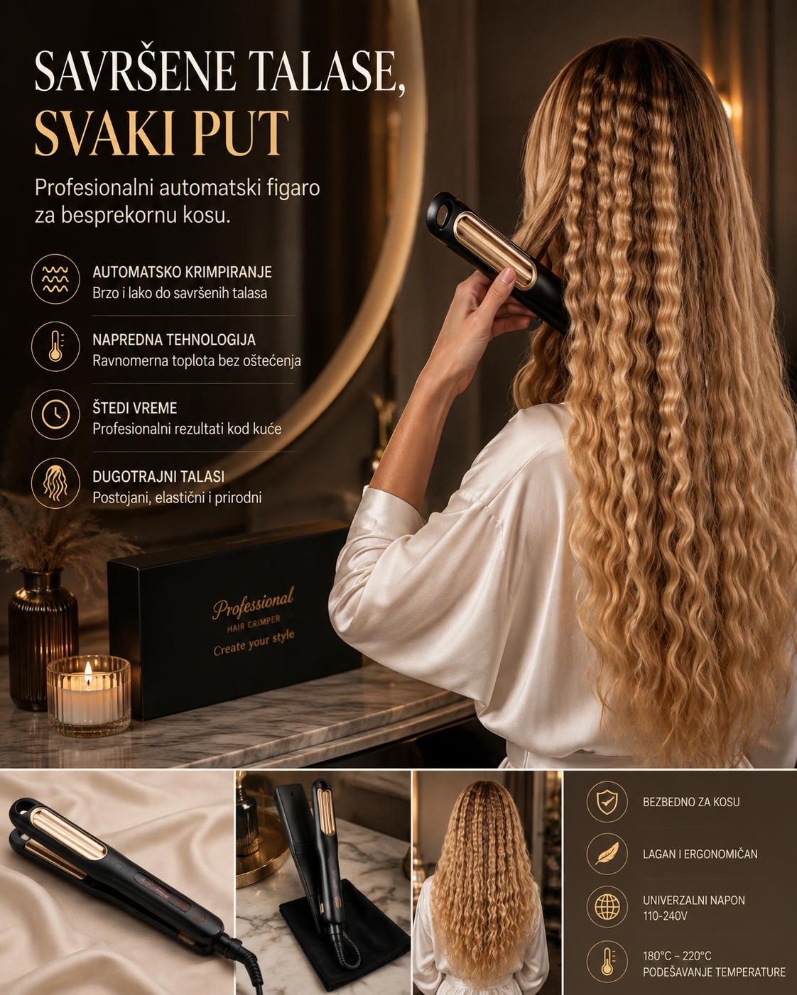 Automatska Presa za Cik-Cak Lokne – Profesionalni Aparat za Brzo i Dugotrajno Stilizovanje Kose