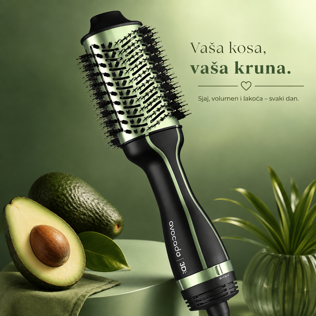 Avokado Fen Četka za Kosu – Električna Četka za Sušenje, Ravnaње i Oblikovanje Kose