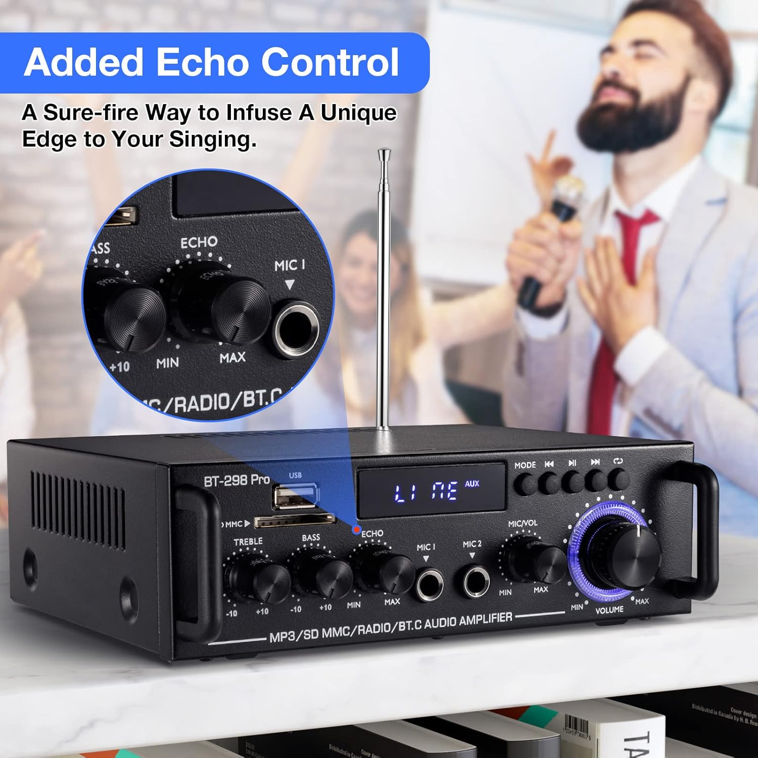 BT-298 Pro – HiFi Bluetooth Pojačalo 400W×2 sa MIC i FM Radiom