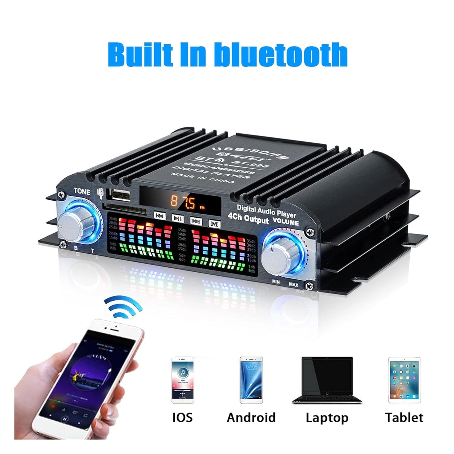 BT-998 FM radio bluetooth pojacalo 160W / 4 x 40W sa 4 izlaza