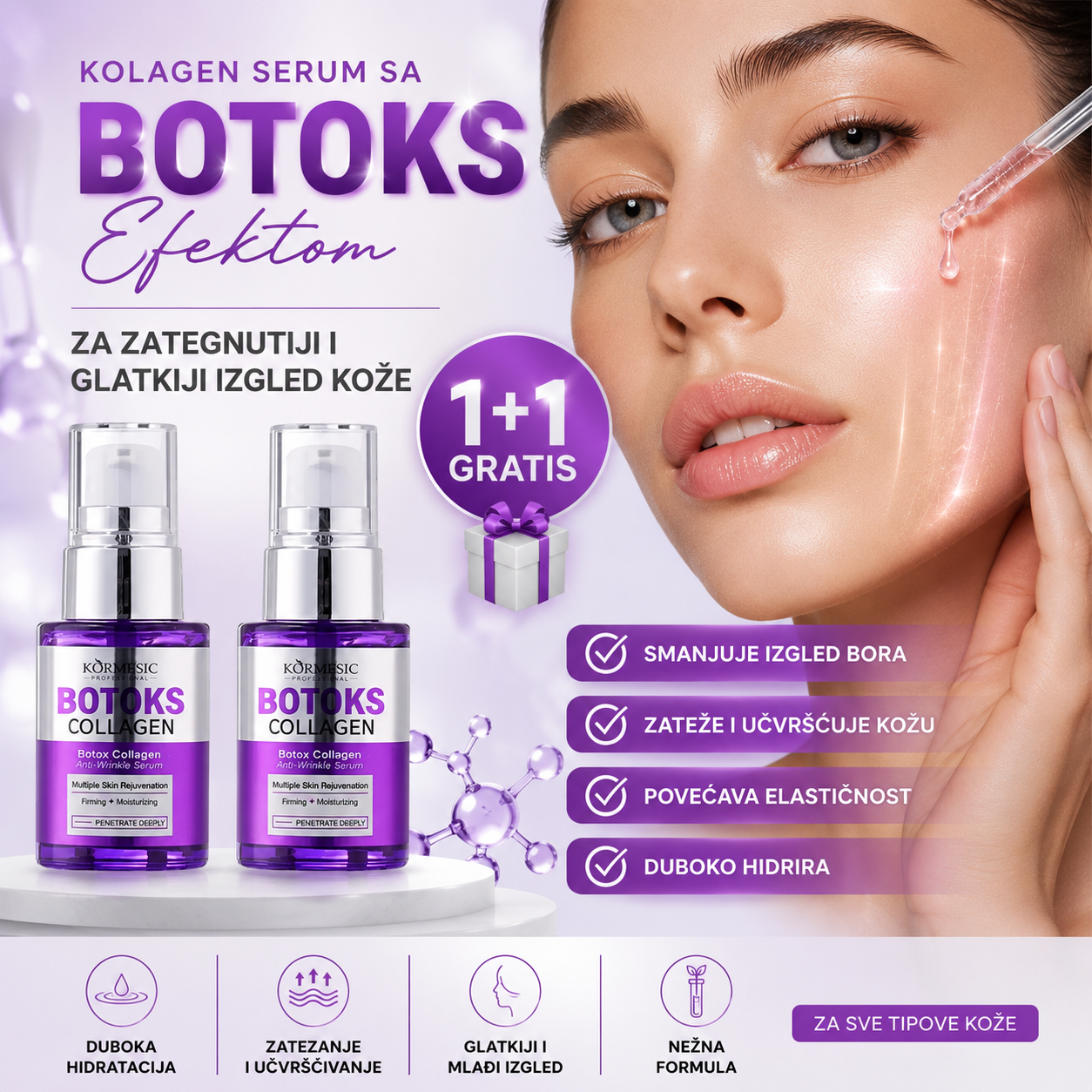 Botoks Efekat Serum sa Kolagenom – Anti-Age Serum za Zatezanje i Zaglađivanje Izgleda Bora | 1+1 GRATIS