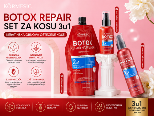 Botox Repair Botox Repair Set za Kosu 3u1 – Keratinska Obnova, Regeneracija Oštećene Kose i Profesionalni Sjaj Kose