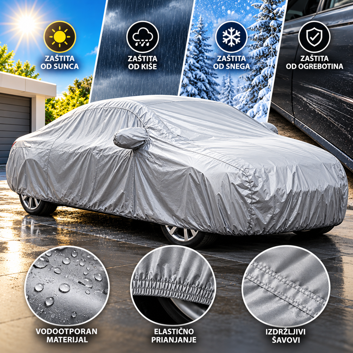 Cerada za Auto – Univerzalna Zaštitna Navlaka za Automobil od Sunca, Kiše, Snega i Ogrebotina