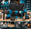 4u1 Aku Set – Udarna Bušilica, Šrafilica, Brusilica i Udarni Odvijač sa Baterijama za Profesionalnu i Kućnu Upotrebu