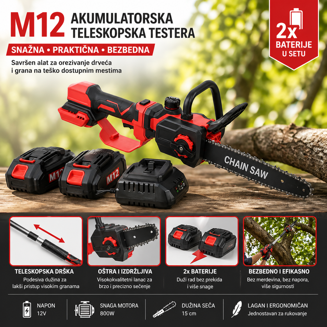 M12 Aku testera sa teleskopom na razvlacenje 88v