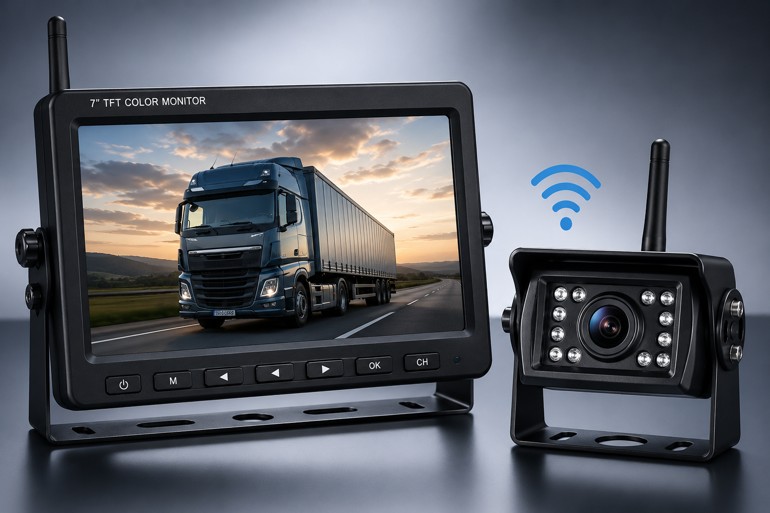 Set 7" HD Monitora i WiFi Bežične Kamere za Kamione, Kombajne i Traktore – Noćni Vid, 12V/24V