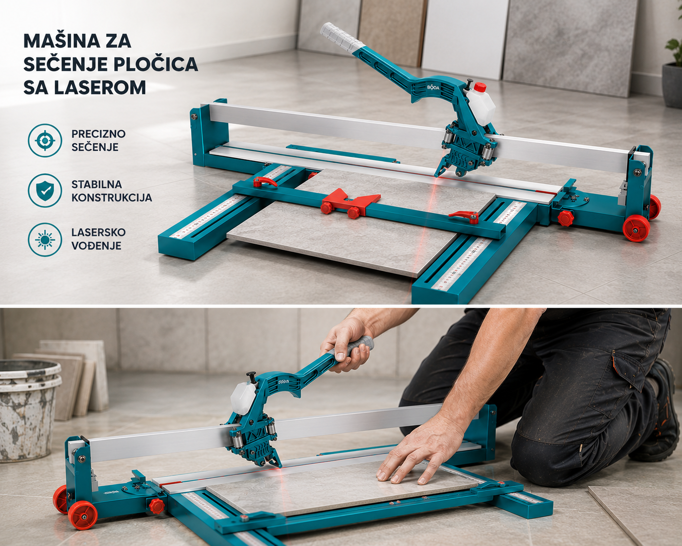 Mašina za Sečenje Pločica sa Laserom 1000 mm – Profesionalni Ručni Rezač Keramičkih i Porcelanskih Pločica sa Preciznim Laserskim Navođenjem