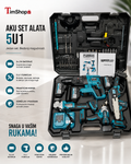 Aku Set Alata 5 u 1 – Bušilica, Brusilica, Testera i Višenamenski Aku Alat sa Koferom