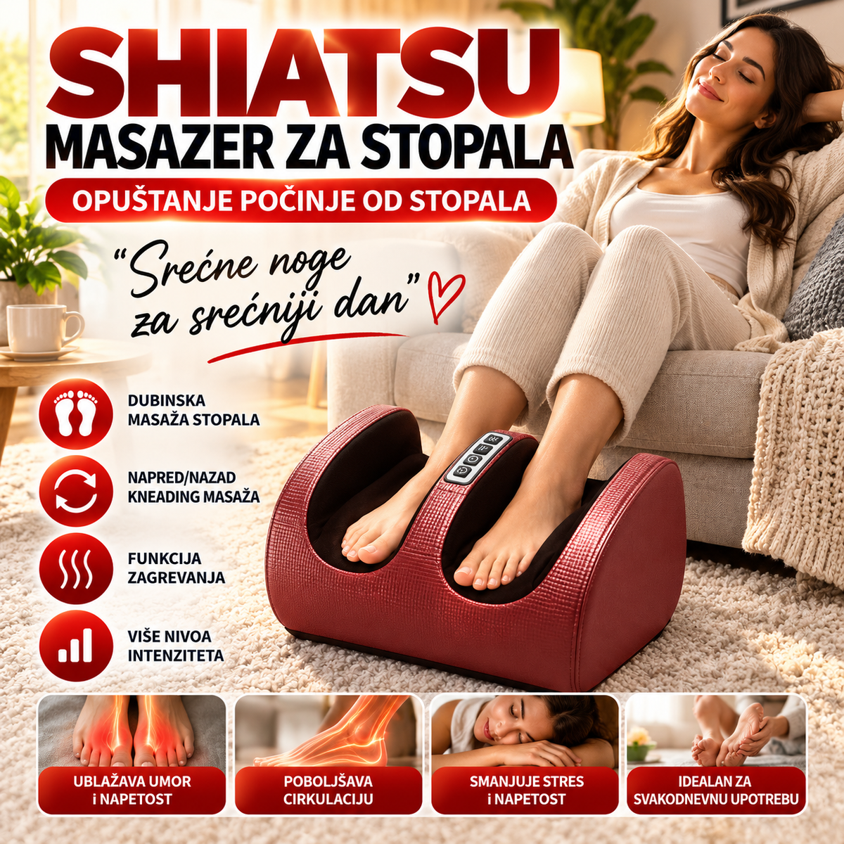 Shiatsu Masažer za Stopala i Noge – Električni Masažer sa Funkcijom Gnječenja i Opuštanja