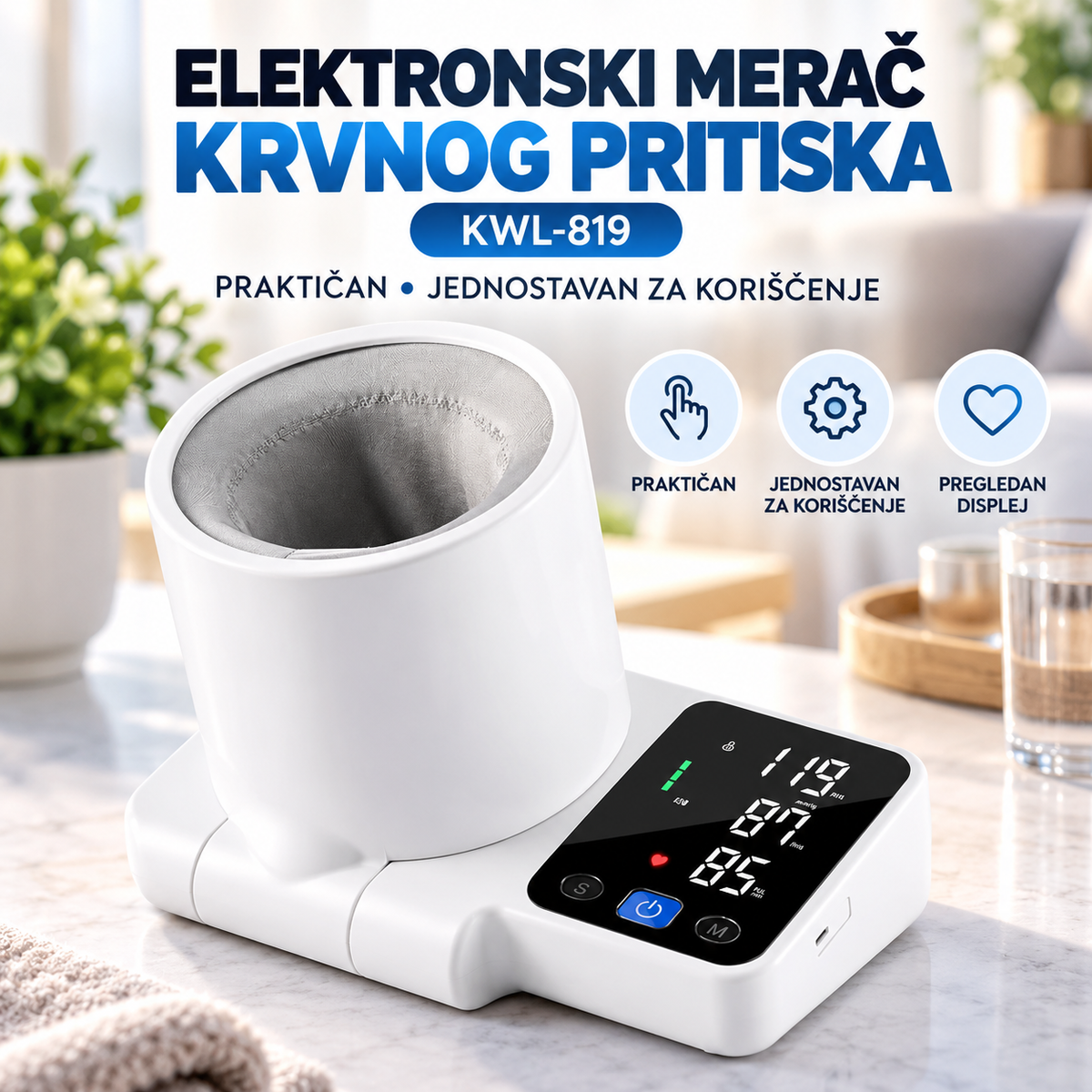Elektronski Merač Krvnog Pritiska za Nadlakticu KWL-819 – Digitalni Aparat za Merenje Pritiska