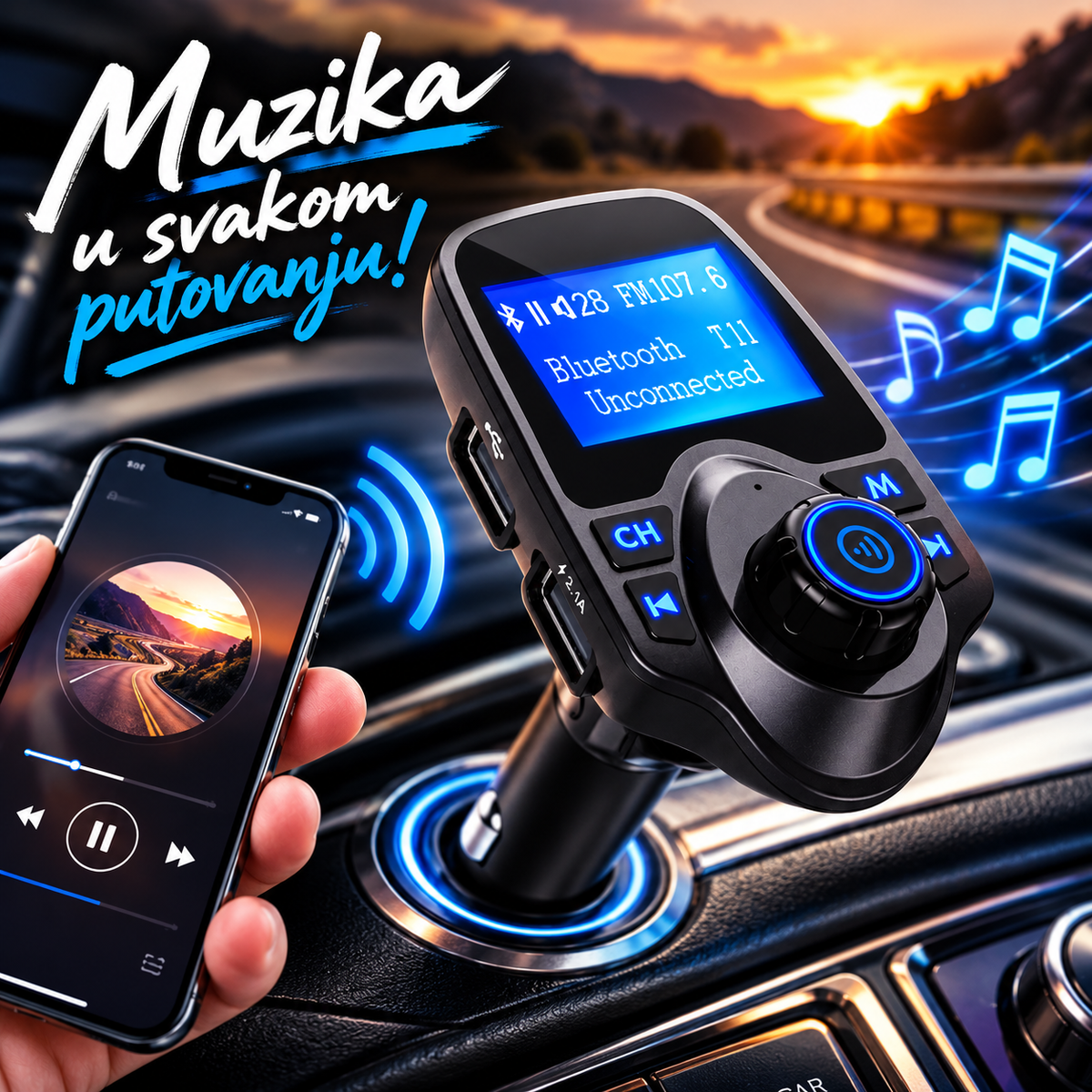 Bluetooth Transmiter A32 – Hands Free MP3 Adapter za Auto