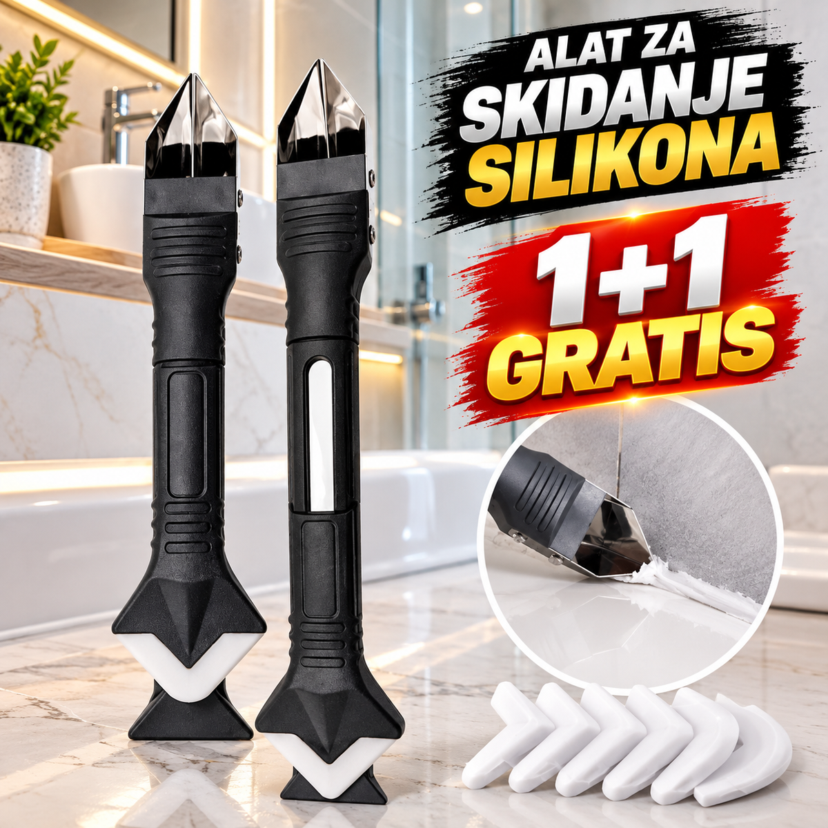 1+1 GRATIS Alat za Skidanje Silikona – Profesionalni Strugač za Uklanjanje Silikona i Zaptivnih Masa