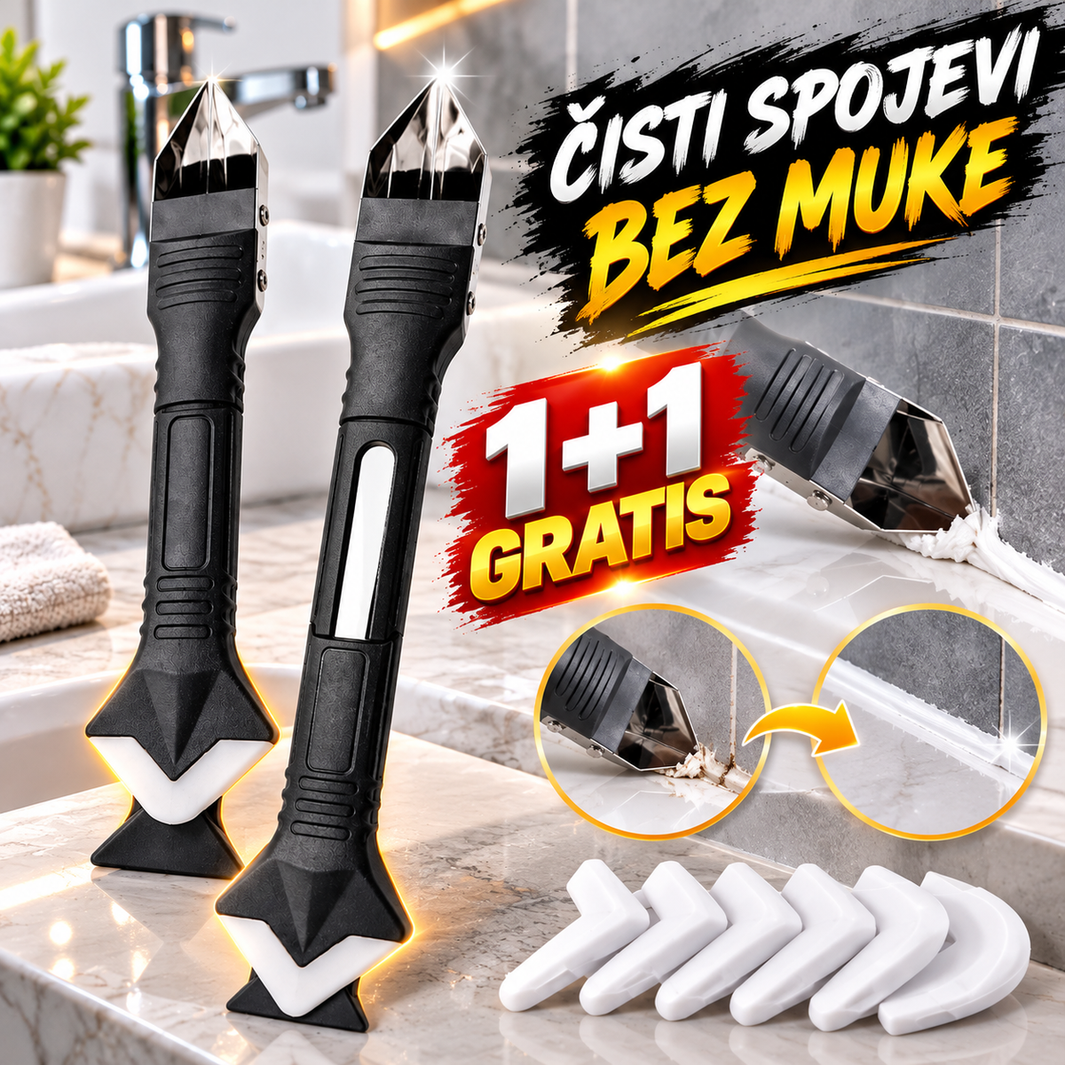 1+1 GRATIS Alat za Skidanje Silikona – Profesionalni Strugač za Uklanjanje Silikona i Zaptivnih Masa