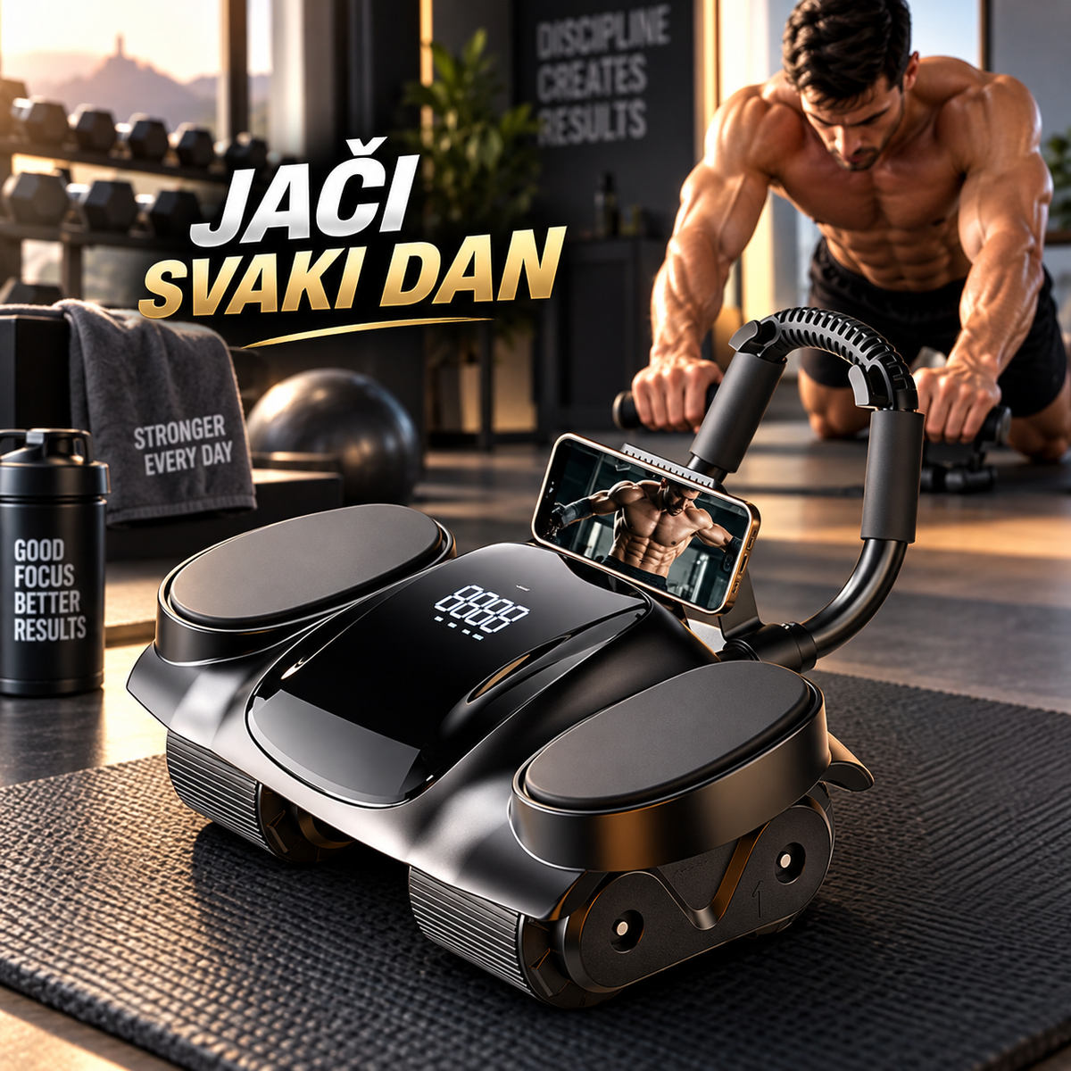 Ab Roller sa Automatskim Povratom – Fitness Sprava za Stomak za Kućni Trening i Jačanje Core-a