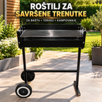 Prenosni Roštilj sa Točkovima 64x59,5x24,5 cm – Pokretni Roštilj za Ćumur za Baštu, Terasu i Kampovanje