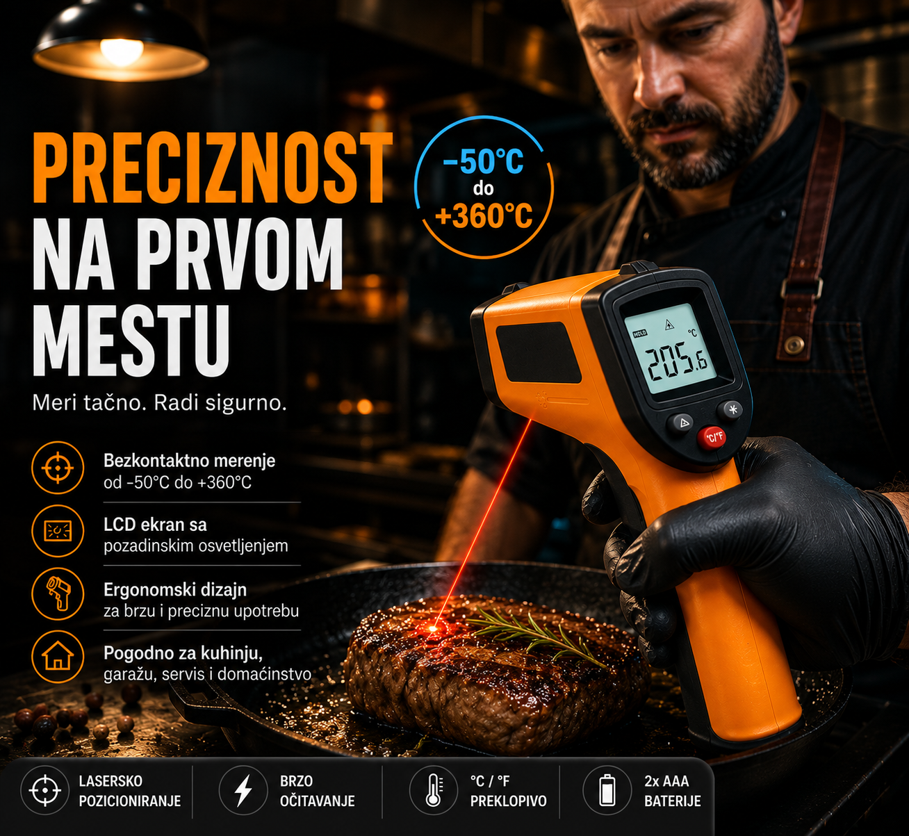 Digitalni Infracrveni Termometar sa LCD Displejem – Beskontaktni Laserski Merač Temperature