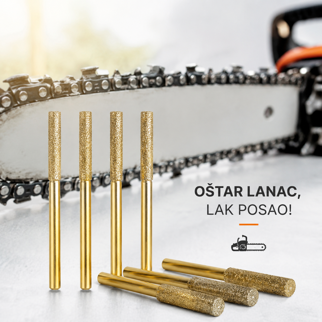 Dijamantske Turpije za Oštrenje Lanca Motorne Testere 3+3 GRATIS – Set za Precizno Oštrenje Lanaca
