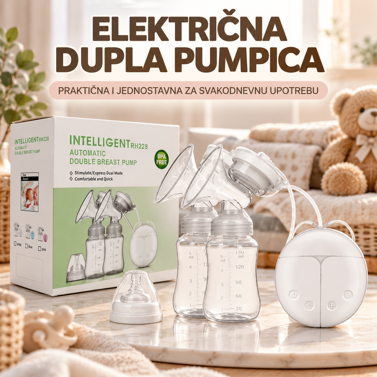 Električna Pumpica za Izmlazavanje Mleka sa 2 Flašice – Praktična Pumpa za Majke