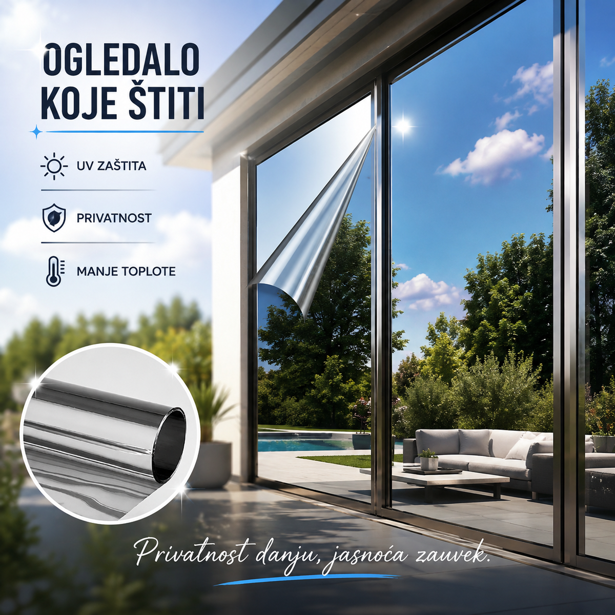 Folija za Staklo sa Efektom Ogledala i UV Zaštitom – Reflektujuća Folija za Prozore