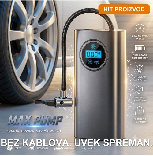 Aku Pumpa 4u1 Punjiva – Bežični Kompresor za Gume, Bicikle, Motore, Lopte i Dušeke sa LED Lampom
