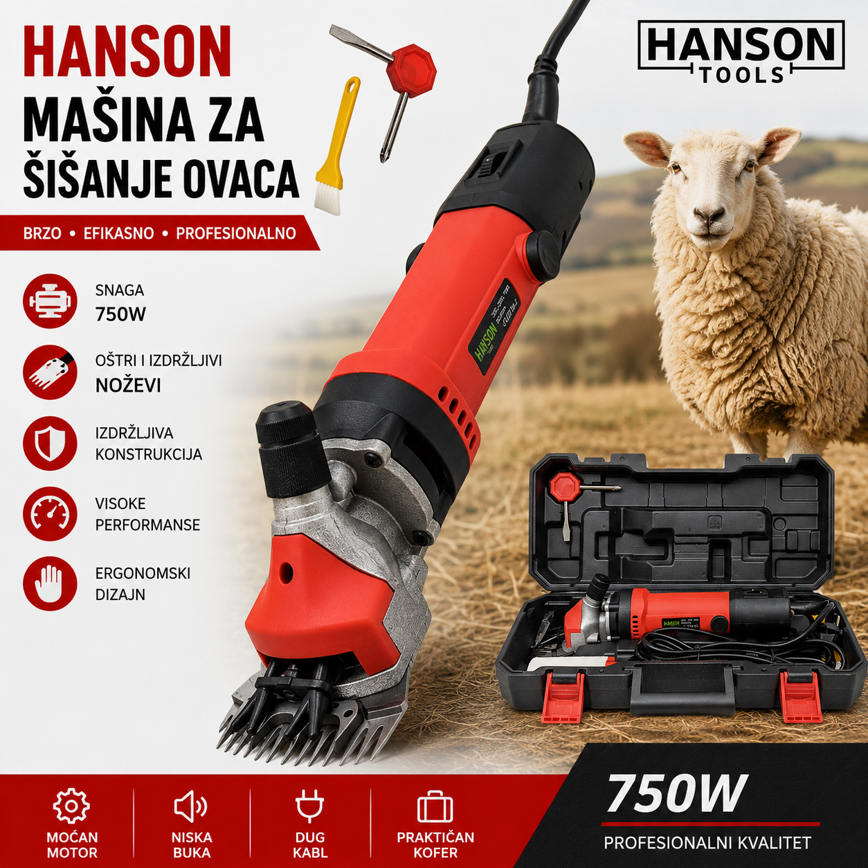 HANSON Mašina za Šišanje Ovaca 750W