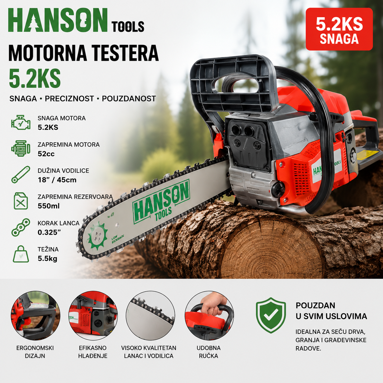 HANSON Motorna testera 5.2ks