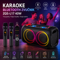 Karaoke Bluetooth zvučnik ZQS-L17 40W sa dva bežična mikrofona, RGB LED osvetljenjem, Bluetooth 5.0 povezivanjem, FM radiom, USB i TF podrškom za proslave i karaoke zabavu.