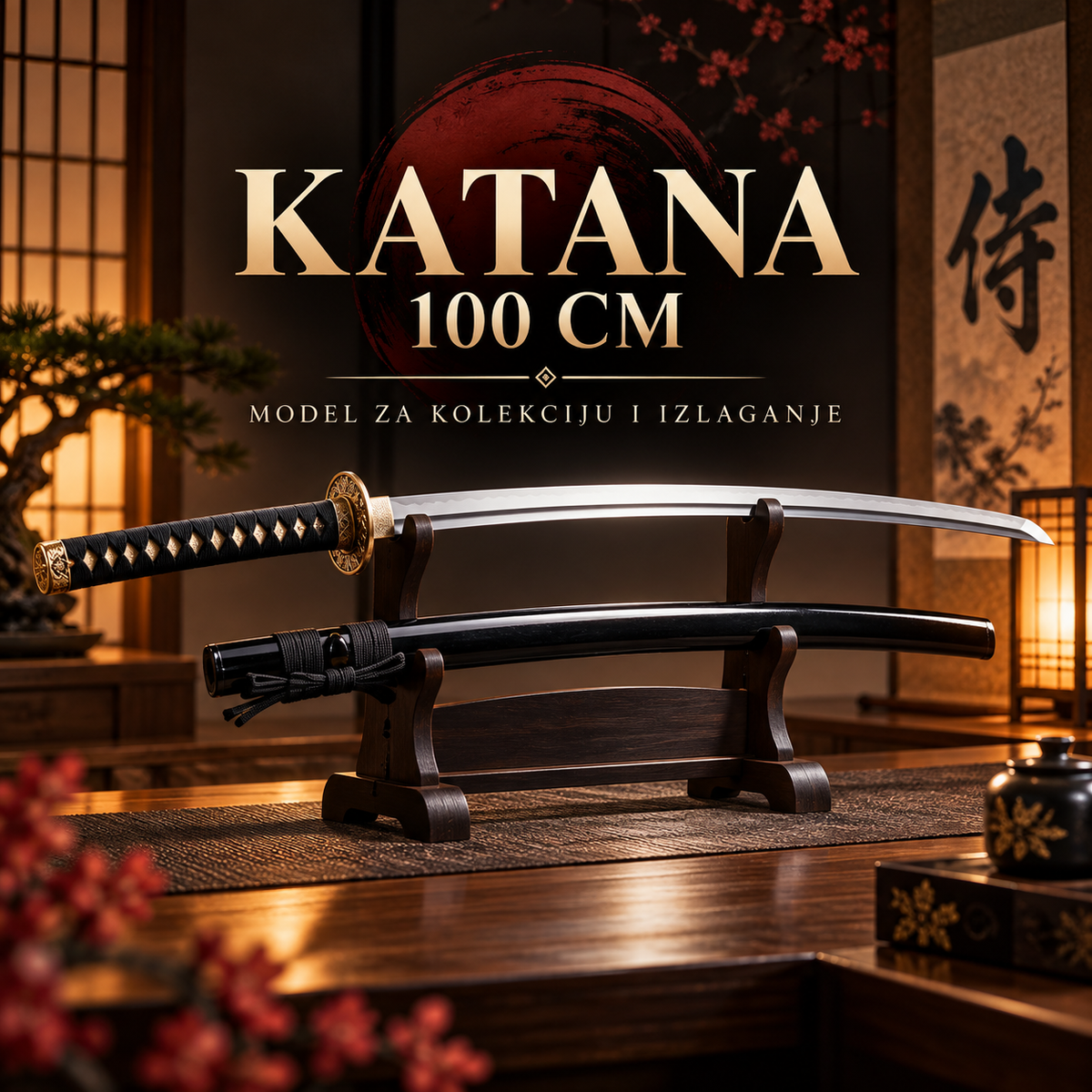 Katana Hladan Čelik 100 cm sa Futrolom – Kolekcionarski Model za Izlaganje