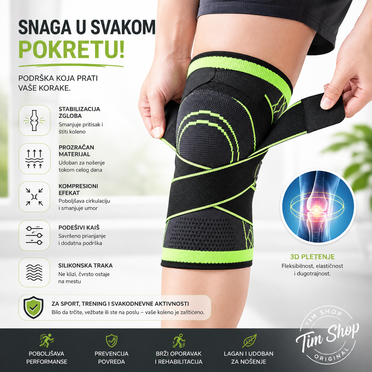 Kompresioni Steznik za Koleno sa Podesivim Kaišem – Profesionalna Stabilizacija i Podrška