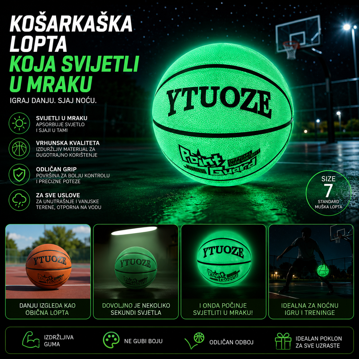 Košarkaška Lopta koja Svetli u Mraku – Svetleća Lopta za Košarku za Decu i Odrasle