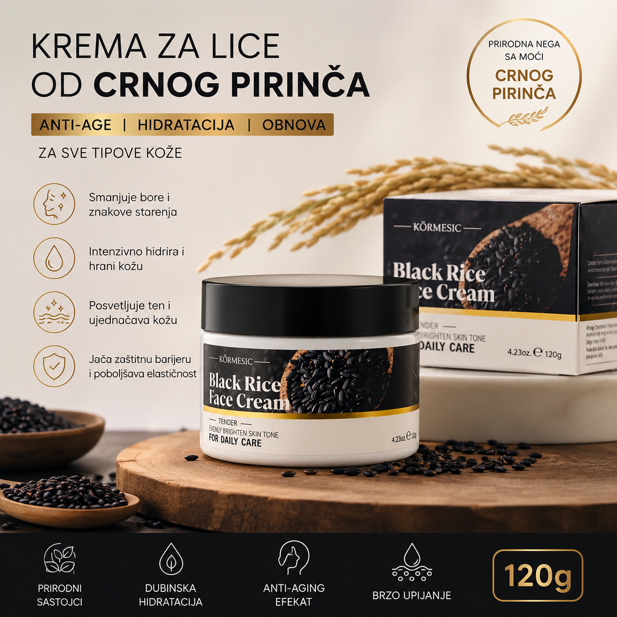 ce od Crnog Pirinča 1+1 GRATIS – Anti Age Hidratantna Krema Protiv Bora za Sve Tipove Kože