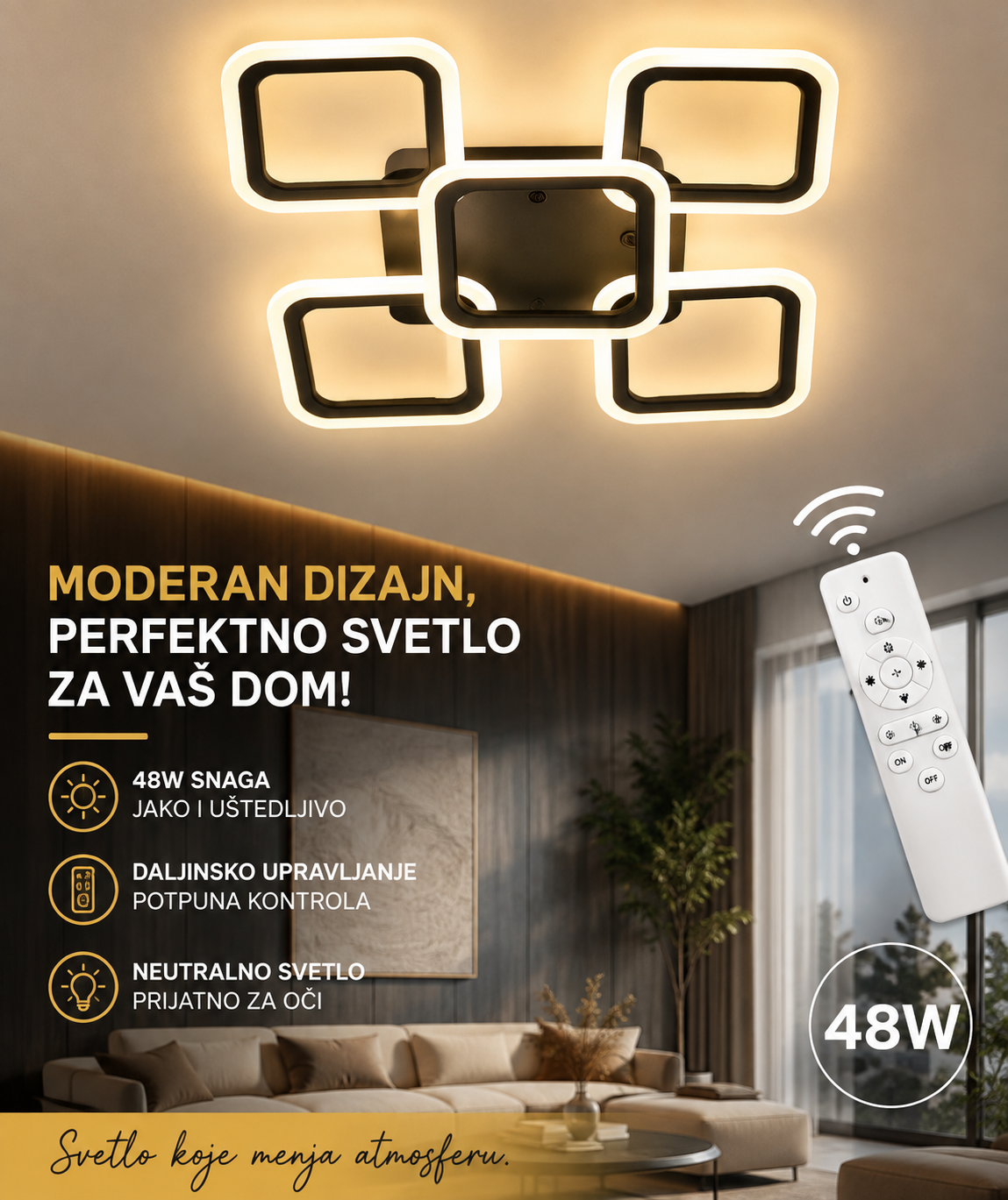 LED Plafonska Lampa 48W sa Daljinskim Upravljanjem – Moderan Dizajn