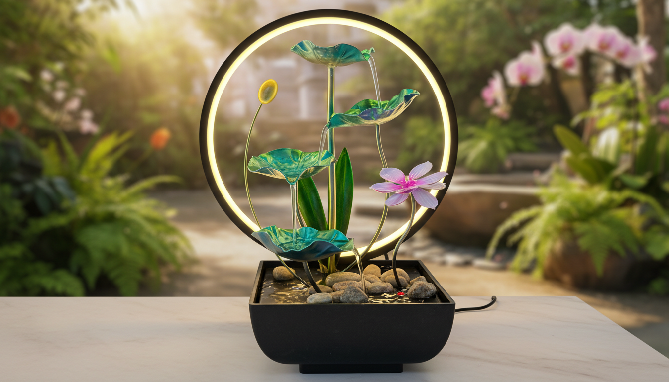 LED Stona Fontana Lotus 3 Nivoa – Dekorativni Vodopad sa Kamenčićima