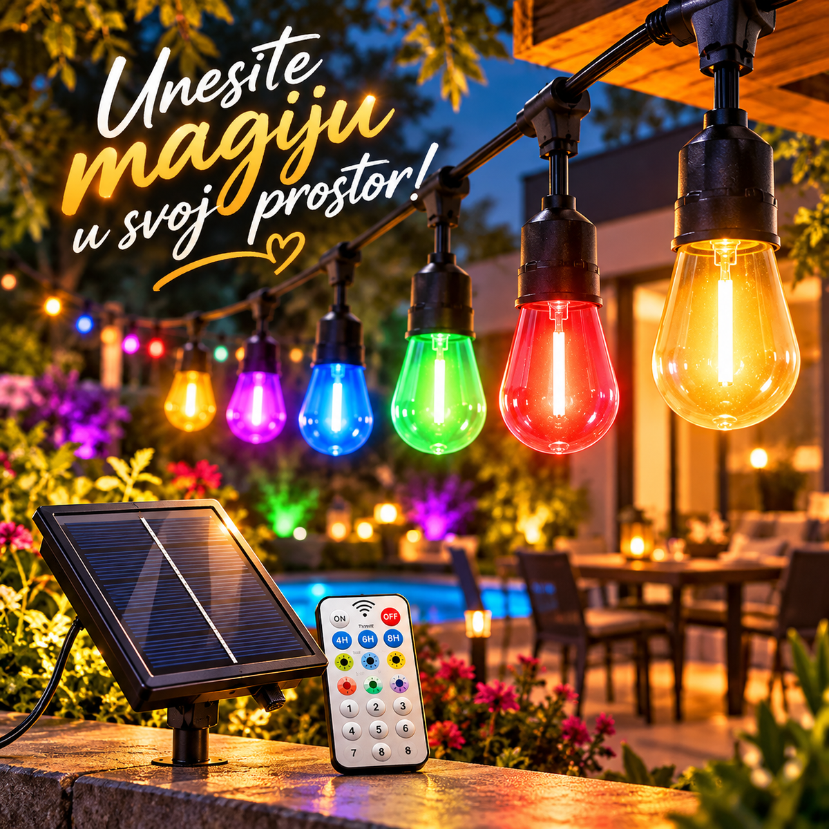 LED Solarne Sijalice RGB – Vodootporne Solarne Lampe za Baštu, Terasu i Dvorište
