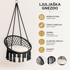 Ljuljaška Gnezdo Viseća – Boho Macrame Ljuljaška za Terasu, Balkon i Dnevnu Sobu | Udobna i Čvrsta Nosivost 120kg
