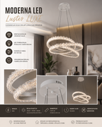 Luksuzni LED Luster sa 3 Prstena 36W – Podesiva Visina, Daljinski Upravljač i 3 Boje Svetla | Moderan Kristalni Plafonski Luster