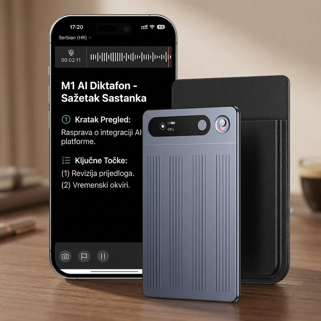 M1 AI Diktafon sa Bluetooth-om – Profesionalni Snimač Glasa sa Automatskom Transkripcijom, Sažecima i Kontrolom putem Aplikacije