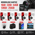 Memorijska Kartica MicroSD 16GB 32GB 64GB 128GB 256GB – Brza Kartica za IP Kameru, Telefon, Fotoaparat i Laptop